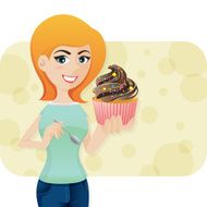 cartoon cute girl with sweeties cupcake