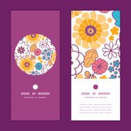 Vector colorful oriental flowers vertical round frame pattern invitation greeting