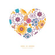 Vector colorful oriental flowers heart silhouette pattern frame