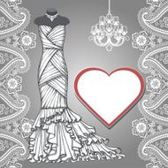 Wedding bridal long dress paisley border label chandelier