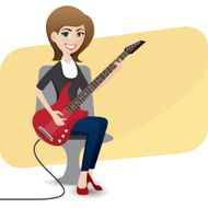 cartoon cute girl playing electric guitar