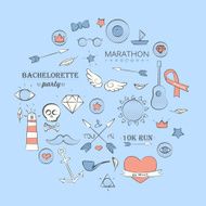 Sea doodle hipster set over light blue N2