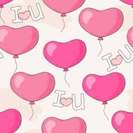 Seamless pattern with pink heart balloons and letters