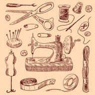 Sewing Icons Sketch Set N2
