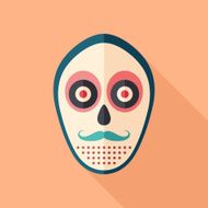 Hipster mask with mustache flat square icon long shadows