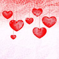 Hanging seven red hearts with dots pattern