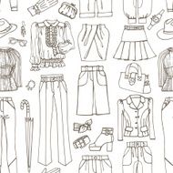 Outline Sketchy Females clothing accessories seamless pattern