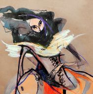 Fashion sketch on paper of contemporary middle age dress