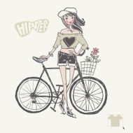 Hipster Teenage Girl On Her Vintage Bike