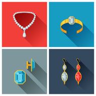 Beautiful jewelry and precious stones in flat design style