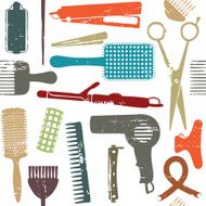 Scratched retro hair styling related seamless pattern 1