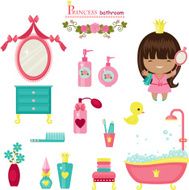 Princess bathroom collection Isolated cute vector icons over white background