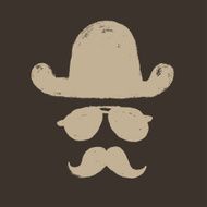 Retro elements set bowler hat moustache and sunglasses