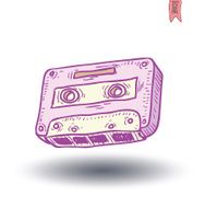 Audio tape cassette record hand drawn illustration