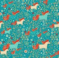 Seamless floral pattern with tiny horses