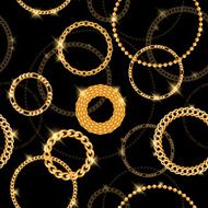 Glowing golden chain circles on black background