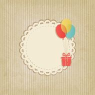 gift on colored balloons retro striped background N2