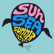Colorful balloon with sun sea summer banner