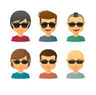 Cartoon male with sunglasses avatar set