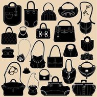 Set of woman bags and handbags Black white colors objects