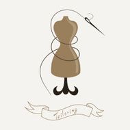Tailoring emblem with mannequin or dummy and threaded needle
