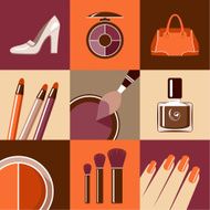 Flat round icons with makeup and accessories