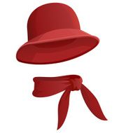 Red woman&#039;s hat with scarf isolated on white background