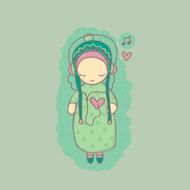 Illustration with girl listening to music N2