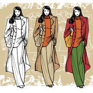Fashion girl in coat Sketch style Grunge background N2