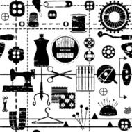 Scratched seamless pattern with sewing and tailoring related symbols