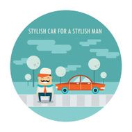 Handsome hipster guy and his stylish car
