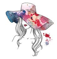 Sketch of a girl in hat Fashion illustration Hand drawn