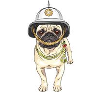 vector funny cartoon dog pug in the British helmet