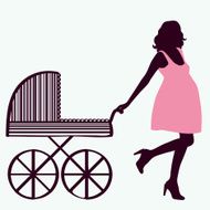 Woman silhouette with baby carriage N2