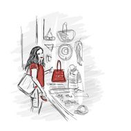 Girl near the storefront sketch for your design