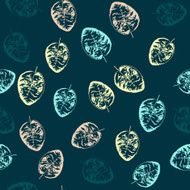 Seamless pattern with leaves on dark blue background