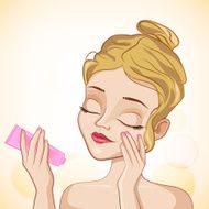 Illustration beautiful girl with cream in the hands of caring