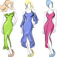Vector set of fasion beautiful top-model in a Dresses