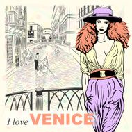 Vector lovely fashion girl on a Venice background N2