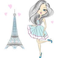 Vector beautiful fashion girl in Paris N4