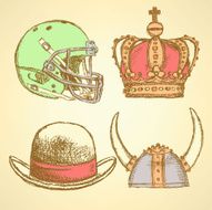 Sketch viking helmet crown football helmet and hat N2