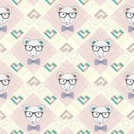 Seamless pattern with hipster polar bear and hearts