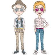 vector funny cartoon hipster boys