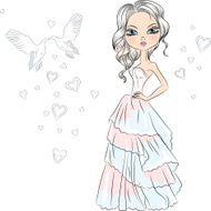 Vector Beautiful fashionable girl bride in her wedding dress N4