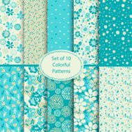 Set of 10 seamless floral and hearts background