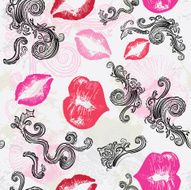Seamless pattern of lips and scrolls