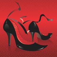 Black high heel shoes with red background