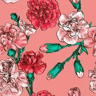 Seamless background with pink flower carnation