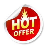 Hot ofer sticker badge with flame