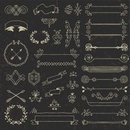 Vintage hand drawn design elements set 1 on dark N2